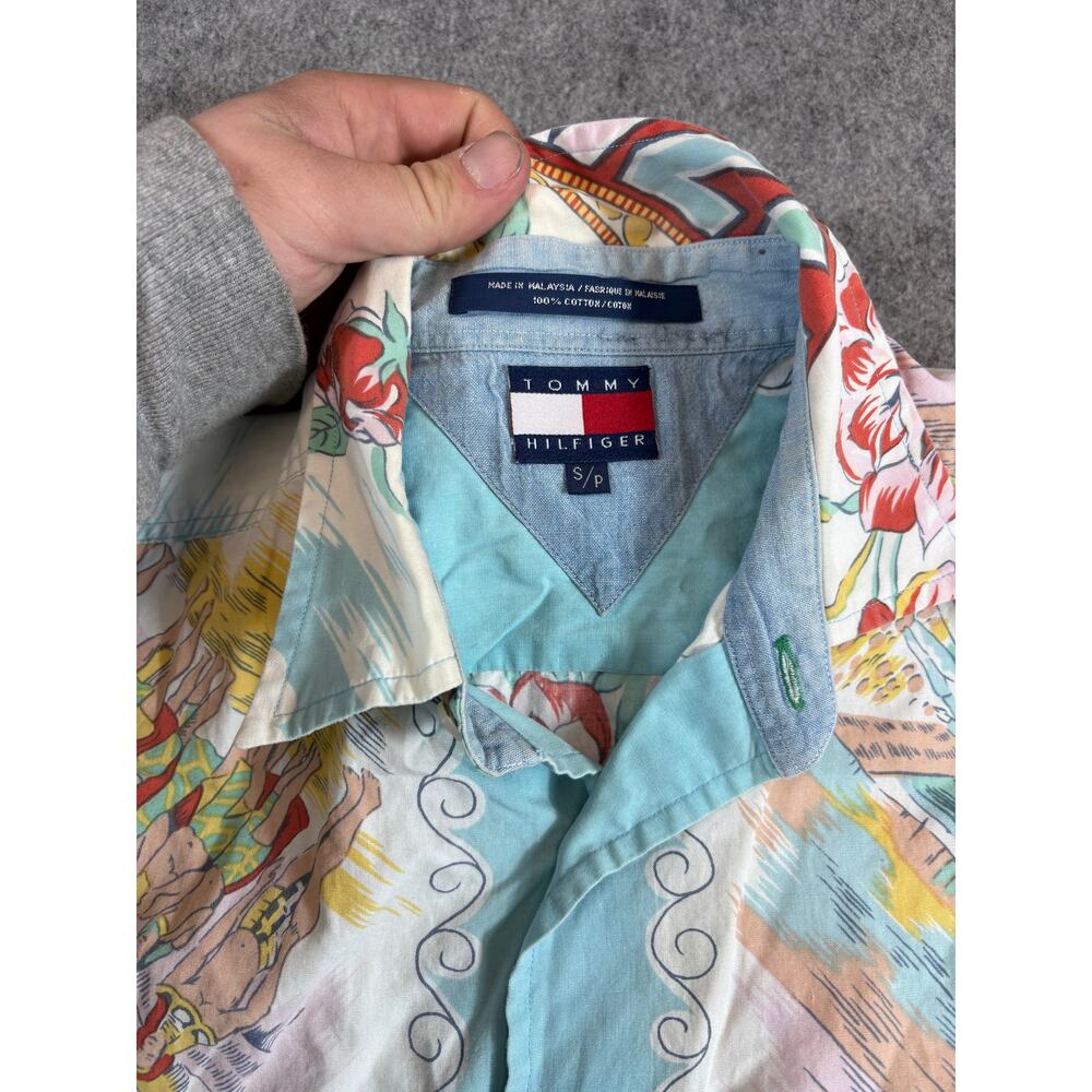 VINTAGE 90s Tommy Hilfiger Cote D Azur Button Up Shirt Mens Small All Over Print - Picture 5 of 5